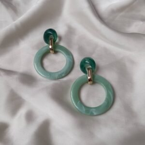 Jade Green Circle Hoop Drop Earrings