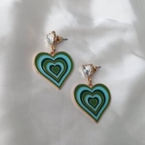 Green Retro Heart Drop Earrings