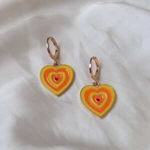 Orange Retro Heart Drop Earrings