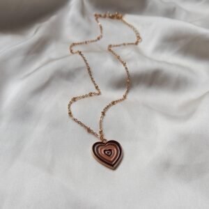 Brown & Gold Retro Heart Charm Necklace -  70's Style Necklace, Vintage Style, Hanging Jewellery,Accessories,Brown Jewellery,Gold Necklace