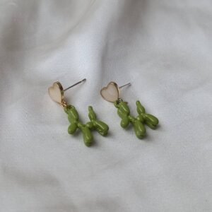 Green Balloon Dog Novelty Drop Earrings