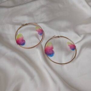 Gold Hoop Earrings with Organza Butterflies – Lightweight Statement Hoops
