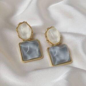 Blue & Cream Drop Earrings – Chunky Resin Statement Earrings