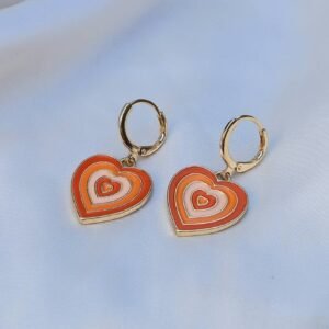 Orange Heart Hoop Earrings