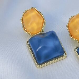 Orange and Blue Resin Drop Earrings