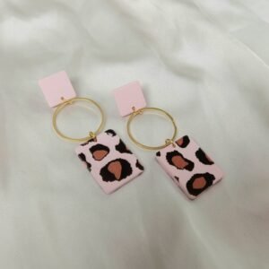 Pink Leopard Print Square Drop Earrings