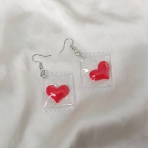 Red Glossy Heart Drop Earrings