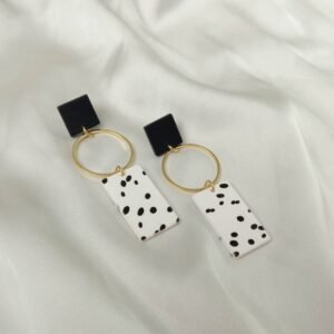 Black & White Polka Dot Rectangle Drop Earrings