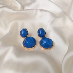 Chunky Blue Oval Resin Drop Earrings
