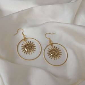 Gold Sun Charm Hoop Earrings