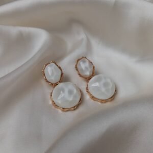 White & Gold Oval Resin Drop Earrings