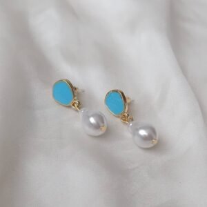 Turquoise Stud & Pearl Drop Earrings