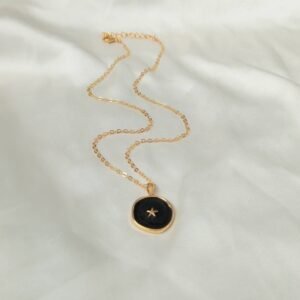 Black & Gold Star Necklace - Gold Pendant Necklace, Black Charm Necklace, Necklaces In The UK, Jewellery In The UK, Black Star Necklace