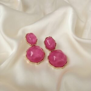Pink Oval Gem Drop Earrings