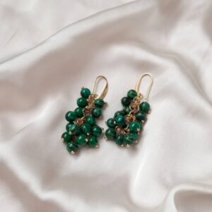Green Bead Grape Drop Earrings