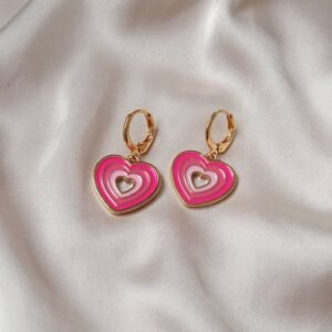 Pink & Gold Layered Heart Hoop Earrings