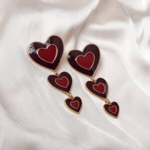 Brown & Gold Retro Heart Drop Earrings
