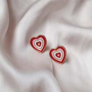Red Heart Gold Stud Earrings