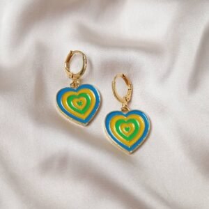 Blue & Green Layered Heart Hoop Earrings