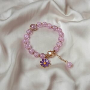 Pink Floral Bead Charm Bracelet - Bead Jewellery, Pink Accessories, Charm Bracelet,Bead Bracelet,Classy Bracelet,Cute Bracelet,Pink Jewelley