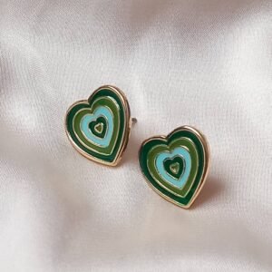 Green Retro Heart Earrings