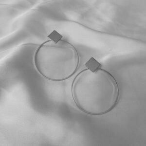 Grey Silver Hoop Drop Earrings