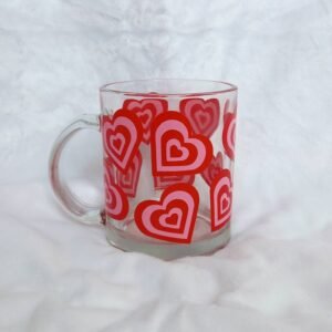 Retro Heart Glass Mug -  Valentines Day Gift In The UK, Pink Retro Mug, 70's Mug, Gifts For Her In The UK, Red Love Mug,Retro Mug,Funky Mug