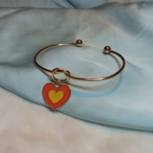 Gold Plated Knot & Orange Heart Bangle Bracelet - Gold Jewellery, Orange Gold Bangle, Bangle Jewellery,Orange Bangle Bracelet,Gift For Her