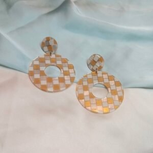 Orange & White Checkerboard Drop Earrings