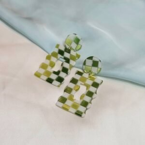 Green & White Retro Earrings