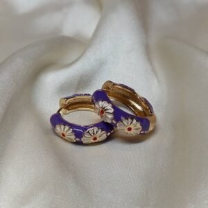 Purple Daisy Enamel Hoop Earrings