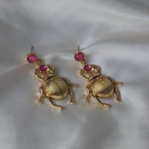 Gold Beetle Charm Drop Earrings