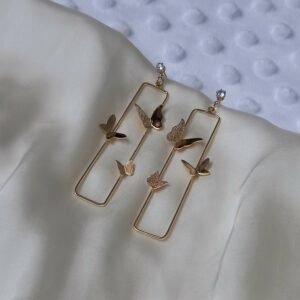 Gold Rectangle Butterfly Drop Earrings