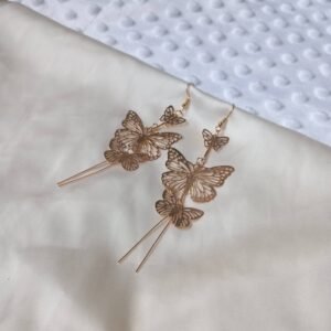 Gold Double Butterfly Drop Earrings