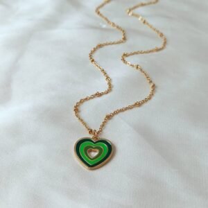 Green & Gold Retro Heart Necklace -  70's Style Necklace, Vintage Style, Hanging Jewellery, Accessories, Green Jewellery, Gold Necklace