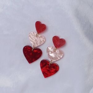 Pink & Red Retro Heart Drop Earrings