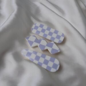 Set of 3 Chequered Hair Clips - Purple & White Hair Clip, Funky Hair Accessories, Chequered Hair Clips, 70's Accessories, Minimalistic