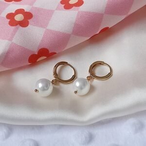 Small Gold Pearl Huggie Earrings