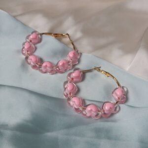 Pink Heart Bead Hoop Earrings