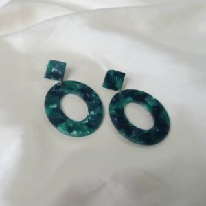 Green Resin Circle Drop Earrings