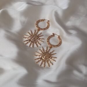 Gold Sunburst Hoop Earrings