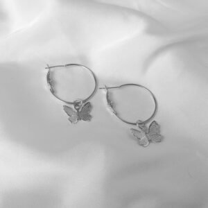 Silver Butterfly Charm Earrings - Dainty Hoop Style