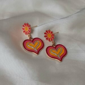 Orange & Gold Retro Heart Drop Earrings