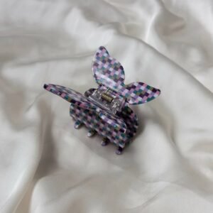 Checkered Retro Butterfly Hair Clip - Pink Hair Clip, Funky Hair Clip, 70's Accessories, Blue Hair Claw, Checkered Hair Clips In The UK