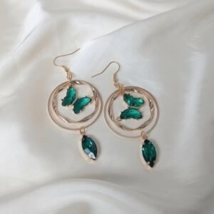 Green Crystal Statement Earrings with Drop Detail