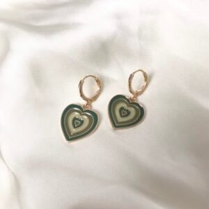 Green & Gold Retro Heart Drop Earrings