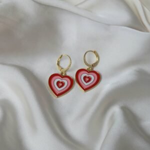 Red and Pink Retro Heart Hoop Earrings