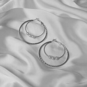 Large Silver Hoop Earrings with Pearl Detail – Layered Statement Hoops