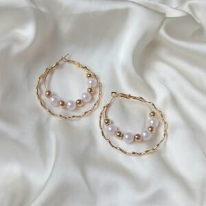 Gold Chain Pearl Hoop Earrings