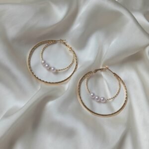 Gold Double Hoop Pearl Earrings
